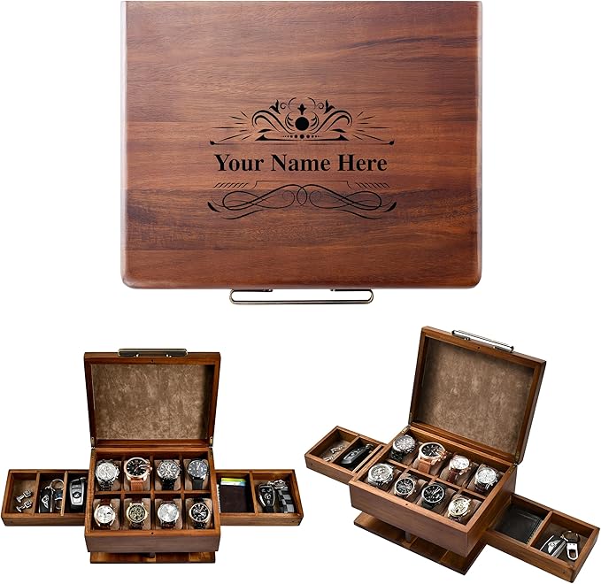 Shanik Luxury Large Watch Box for Men â 8 Slot Organizer with Velvet Pillows, Pull-Out Drawers for Accessories, Jewelry & Oversized Timepieces