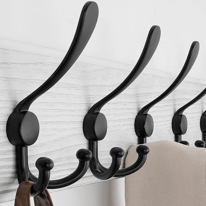 SKOLOO Coat Rack Wall Mounted - 38.3'' Long, Wooden, Heavy Duty, Rustic Coat Hooks for Wall, Wall Coat Rack with 10 Triple Hooks for Hanging Clothes, Jacket, Hat(Weathered White)