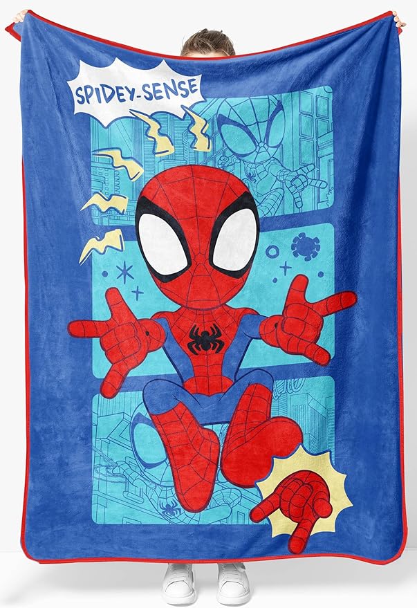 Jay Franco Kids Plush Throw Blanket â Soft & Cozy Fleece Throw for Bedroom & Couch Décor, Official Licensed Product, Blue - Spidey & Friends, 46x60 - Throw Blanket