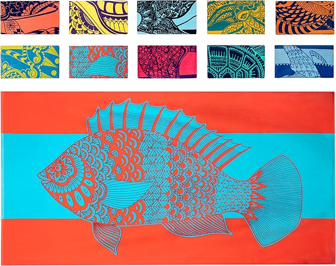 Nova Blue Tropical Fish Beach Towel (34 X 63) â Bright Red & Blue Packable Beach Towel Made from 100% Cotton â Vibrant Colorful Bath Towel â Turquoise Beach Blanket Towel