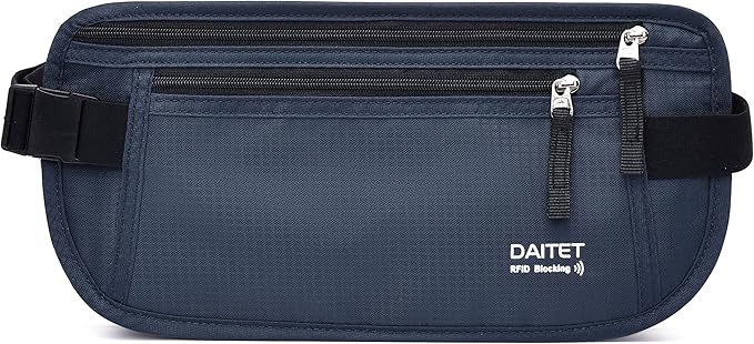 RFID Blocking Money Belt for Men Women, Slim Fanny Pack For Travelï¼Running,Conceal Waist Wallet For Passport Holder,Phone,Cash(Dark Blue)