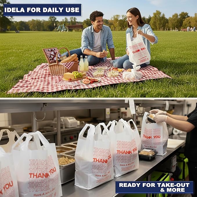 YoYoRain White Thank you T shirt bag, Grocery shopping bag Reusable and Disposable Supermarket Bag 11''x6''x21'' 200PCS