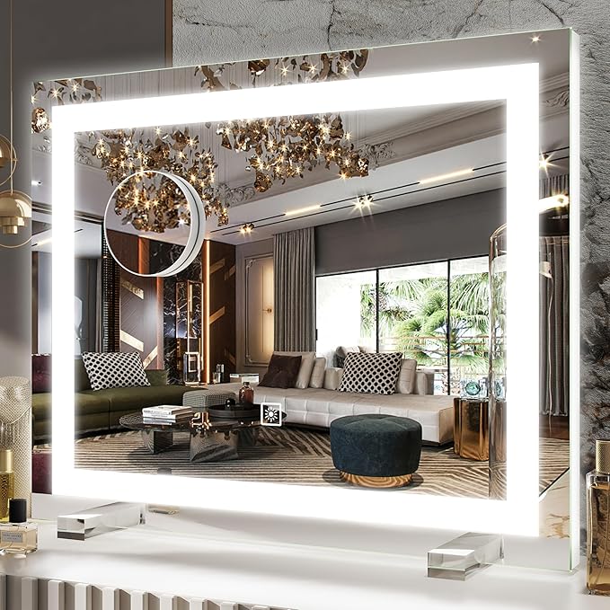 FENNIO Vanity Mirror with Lightsï¼20"x23" Lighted Makeup Mirror, Large Makeup Mirror with Lights, Touch Sensor with Dimmable 3 Modesï¼ Square White