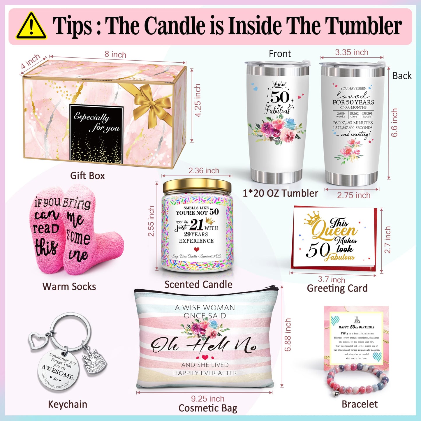 ShinnyWis 50th Birthday Gifts for Women,Happy 50th Birthday Gifts for Her Friends Mom Wife Sister Coworker,Tumblers Gifts Set for 50 Year Old Women,Funny 50 Birthday Gifts Ideas