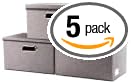 PRANDOM Storage Bins with Lids [3-Pack] Linen Fabric Foldable Storage Boxes Organizer Containers Baskets Cube with Cover for Bedroom Closet Office Royal Blueï¼11.4X8.6X6.7