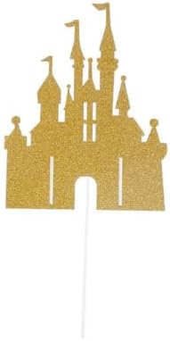 Flairs New York Happy Birthday Decorations Cake Toppers Party Props (Pack of 1 Cake Topper, Gold Glitter Princess Castle)