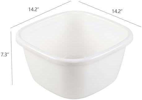 18 Quart Wash Basins, Large Plastic Square Dish Pan/Tub, 2 Packs, White