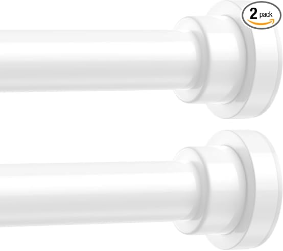 2-Pack White Shower Curtain Rod 31-49 Inch - Shower Tension Rod for Bathroom, Closet, Window, Room Divider, Adjustable Small Shower Rod, Easy Installation, No Drilling
