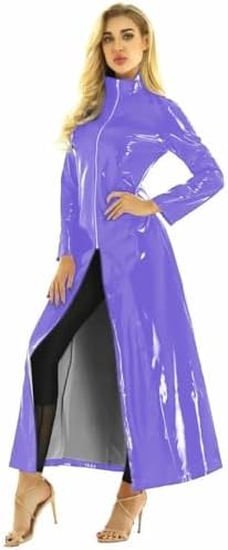 Unisex PVC Leather Dress Long Sleeve Coat Clubwear Party Pole Dance Performance Costumes Customize Purple