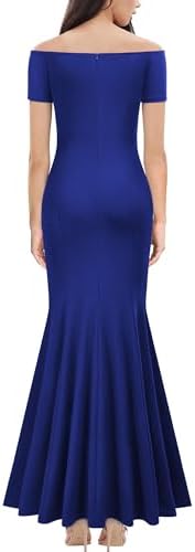 AISIZE Women's Elegant Off Shoulder Ruffle Formal Evening Long Dress