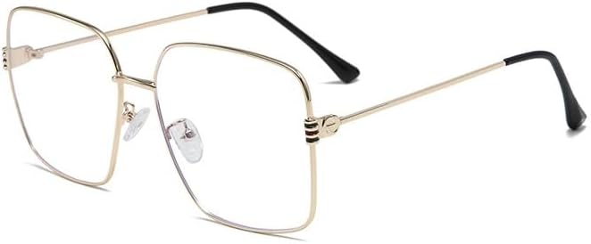 Large Blue Light Blocking Reading Glasses Anti Eyestrain Square Computer Reader Oversized Flat Light Mirror Eyeglasses (Color : Gold, Size : +350)
