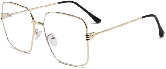 Large Blue Light Blocking Reading Glasses Anti Eyestrain Square Computer Reader Oversized Flat Light Mirror Eyeglasses (Color : Gold, Size : +350)
