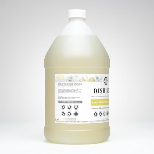Rustic Strength Natural Dish Soap, Lemon & Eucalyptus, High-Lathering, Concentrated, Biodegradable, Plant-Based Formula, 1 Gallon Plastic