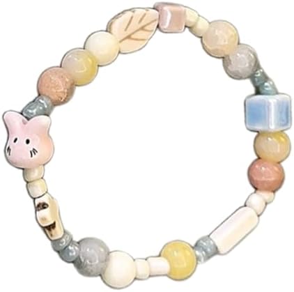Colorful Cartoon Beaded Bracelets Elastic Bead Handchain Jewelry Ceramic Bracelet for Women Teen