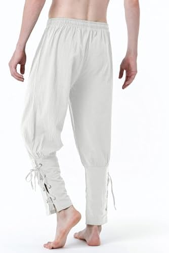 JEMITOP Men's Pure Cotton Vintage Ankle Banded Pants for Renaissance Pirate Viking Medieval Costume