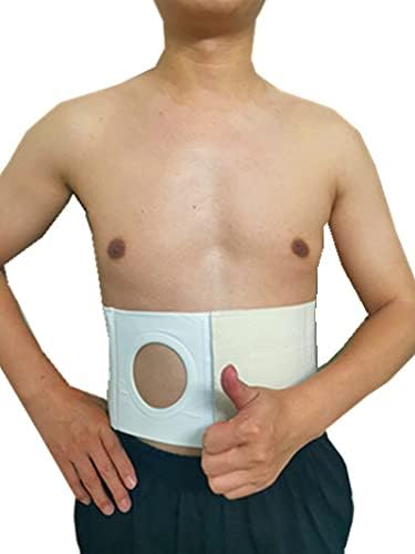 Unisex Ostomy Abdominal Binder (Opening 3.14 inch) Ostomy Belt Hernia Colostomy Belt Colostomy Bag Support Stoma Support Wrap (L: 41.34-45.28 inches)