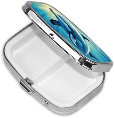 Ocean Dolphin Looking At You 1 Print Square Metal Pill Box Decorative Pill Case - Carry Your Meds in Style (Rectangular)