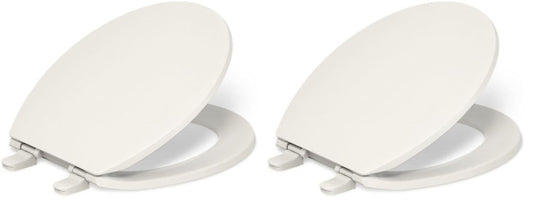 KOHLER 20111-96 Brevia, Slow Close Toilet Seat, Round Toilet Seat, Grip-Tight Bumpers Quick-Attach Hardware, Biscuit (Pack of 2)