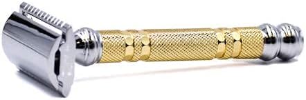 Parker, "The Convertible", Double Edge Safety Razor – Interchangeable Open & Closed Comb Plates, Solid Brass/Chrome 93 g Handle, Customizable Shave from Mild to Aggressive