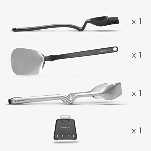 Dreamfarm Set of BBQ Grill Tools Premium & Durable Barbecue Set with Brizzle, Clongs, Chopula, & Magnetic Utensil Holder - Stainless Steel