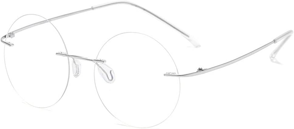 VEVESMUNDO Round Reading Glasses Metal Rimless Titanium Frameless Clear Eyeglasses Readers Blue Light Blocking Glasses