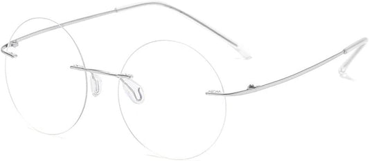VEVESMUNDO Round Reading Glasses Metal Rimless Titanium Frameless Clear Eyeglasses Readers Blue Light Blocking Glasses