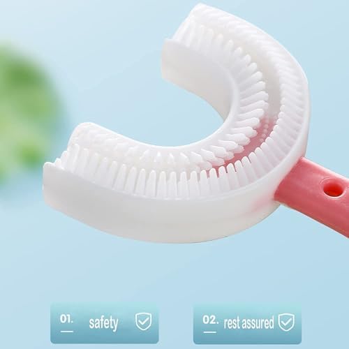 LandVK's U Shaped Toothbrush for Kids Manual Whitening Toothbrush Silicone Brush Head for Kids Children Infant Toothbrush For 2-6 Years Mouth-Cleaning (Multicolor, Pack of 2)