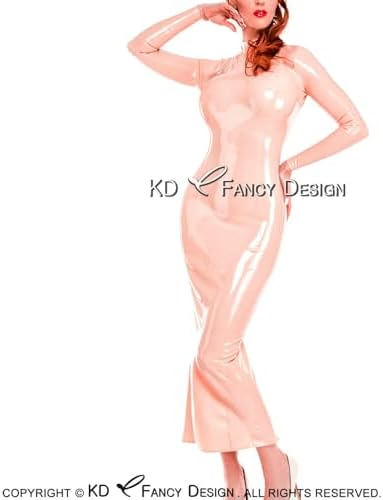Pink Sexy Latex Dress with Two Zippers At Back Rubber Gown Bodycon Playsuit-Yellow-Male M