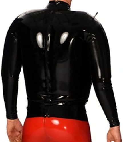 Black Sexy Inflatable Latex Shirt Long Sleeve Zipper Back Rubber Clothing Top,Blue,M