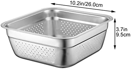 Zerodeko Stainless Steel Square Colander 9.84 Inch Mesh Strainer Basket for Washing Rice Vegetables and Draining Kitchen Use