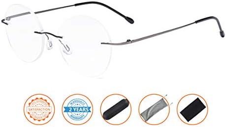 CessBlu Rimless Reading Glasses Round Readers for Men Women (Gunmetal) +3.5