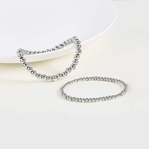 Badu Gold Plate Bead Bracelet for Women 14K Gold Plated Bead Ball Bracelet Stretchable Elastic Hypoallergenic Bohemian Stackable