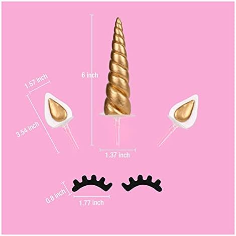 Unicorn Cake Topper Kit with Eyelashes, Reusable Gold Horn and Wings for Birthday, Wedding, Baby Shower Party Decorations