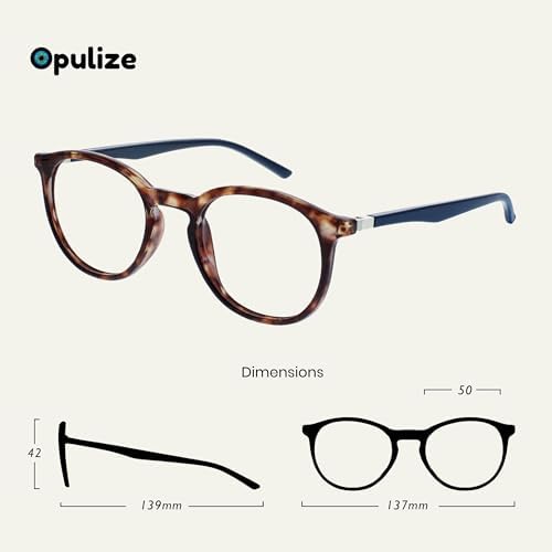 OPULIZE MET Blue Light Blocking Reading Glasses for Women Men, Slim Round Frame with Scratch Resistant and Spring Hinges, Computer Glasses with Anti-Reflective, Brown,Clear +3 (Pack of 2)