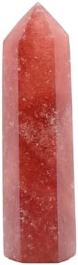 Angelstones Natural Strawberry Quartz Gemstone Healing Crystal Hexagonal Pointed Reiki Chakra Faceted Prism Wand Carved Stone Figurine Home Decor