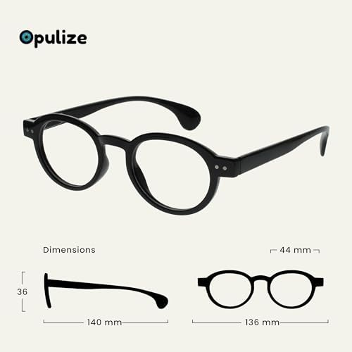 OPULIZE OCA Reading glasses for Women Men,Scratch Resistant Modern Retro Round frame with Spring Hinges, Shiny Black +2.5 (Pack of 5)