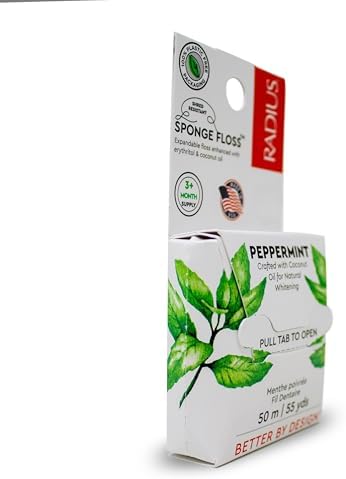 Radius Peppermint Dental Floss 55 Yards Vegan & Non-Toxic Oral Care Boost & Designed to Help Fight Plaque Clear - Pack of 4