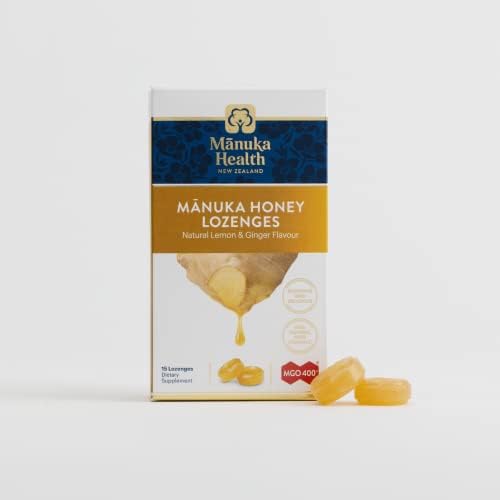 Manuka Health Manuka Honey Lozenges – 15 Lemon and Ginger Flavored Lozenges – Natural Throat Lozenges Infused with Raw Manuka Honey and Vitamin C for Immune Support