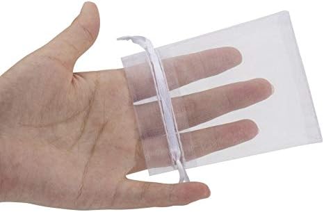 HRX Package 100pcs White Organza Jewelry Bags Drawstring 3 x 4 inch, Little Mesh Gift Pouches Mini Candy Bags for Small Presents Jewelry Earrings