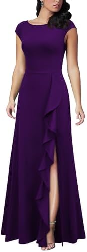 MUSHARE Women's Cocktail Dresses with Pockets Ruffled Sexy Split Party Long Formal Dress