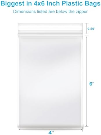 4''x 6'', (Pack of 100) 2 mil Thick Clear Plastic Reclosable Zip Poly Bags with Resealable Lock Seal Zipper for Photo, Jewelry, Bakery, Treats, Travel, Storage, Packaging & Shipping
