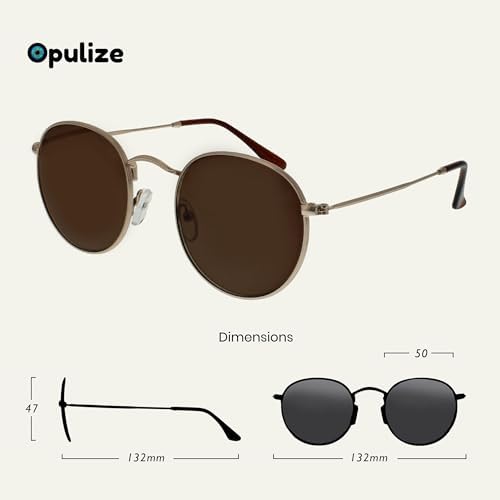OPULIZE SOL Reading Sunglasses for Women Men,Tinted Lens with UV400 Protection,Scratch Resistant Round Metal frame with Spring Hinges, Matt Gold With Dark Brown Tips +3 (Pack of 1)
