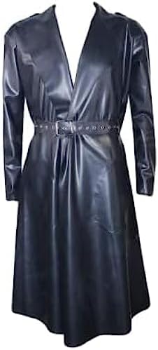 Black Sexy Latex Trench Coats with Belts Pockets Rubber Jacket Robe,Custom Color,Large
