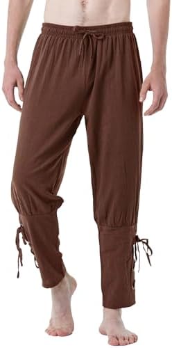 JEMITOP Men's Pure Cotton Vintage Ankle Banded Pants for Renaissance Pirate Viking Medieval Costume