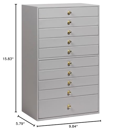 GUKA Large Jewelry Box, Jewelry Case with 10 Drawers for Big and Small Jewelry, Jewelry Storage Organizer for Watch Earrings Necklace Rings Bracelets, Birthday Wedding Gifts, Grey