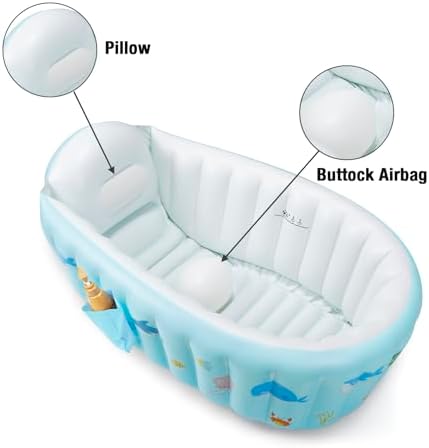 PandaEar Baby Inflatable Bathtub, Portable Travel Baby Infant Bath Tub Toddler Bathtub with Air Pump, Foldable Non-Slip Shower Basin Mini Air Swimming Pool for Newborn (Whale Blue)