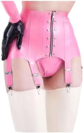 Sexy Latex Rubber Mini Skirt, Pink Garters With Metal Clips