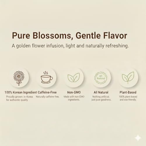 Damtuh Chrysanthemum Tea Bags, Korean Herbal Flower Tea, Caffeine-Free Soothing Floral Tea, 20 Tea Bags