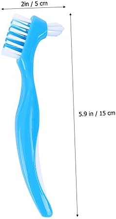 Beavorty 3PCS Denture Toothbrush with Double Brush Heads for False Teeth Cleaning Non Slip Handle Portable Denture Care Brush for Home Use Gentle Bristles