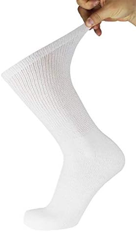 Big and Tall - 6 pairs of Diabetic Cotton Neuropathy Crew Socks, King Size Mens Athletic Crew Socks (13-16, White)